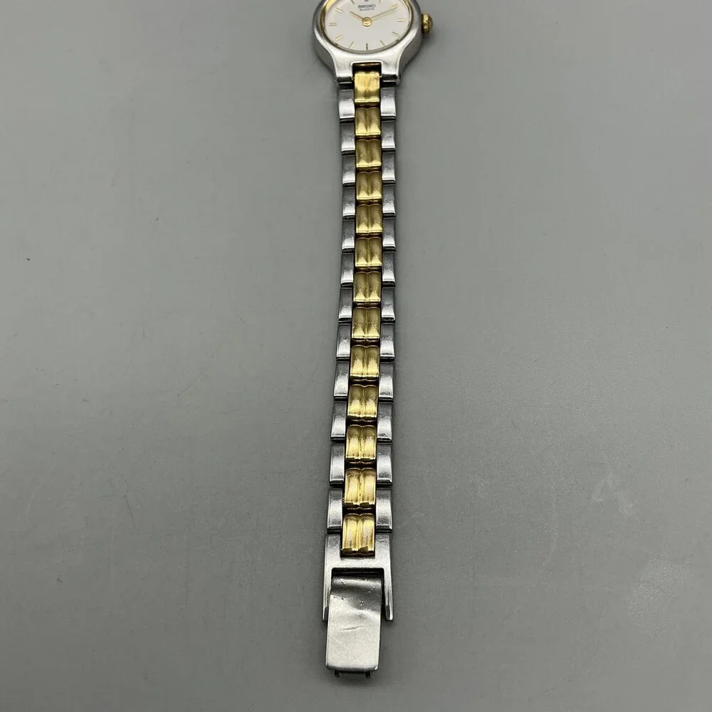 Vintage Seiko Womens Watch 17mm Oval Two Tone Band 1F20-5B2 New Battery 6.75